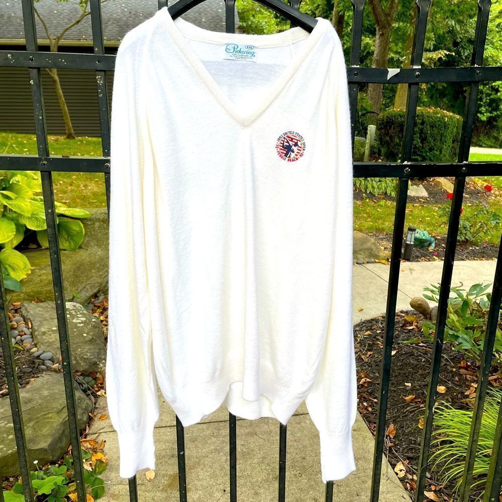 PICKERING vintage “U.S. Open - Pebble Beach” V-neck sweater in ivory